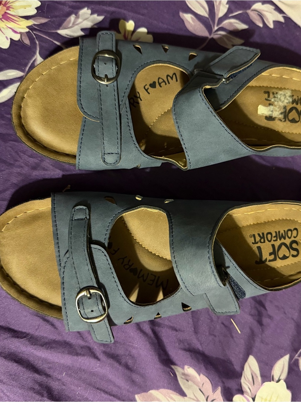 Memory Foam Blue Women's Comfort Sandals with Adjustable Straps